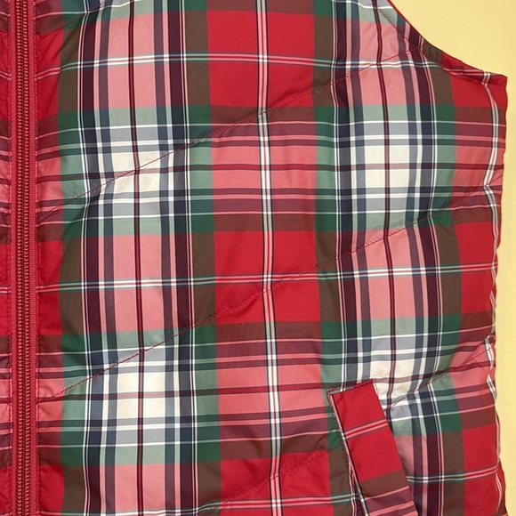 Lands’ End | Classic Red White Green Plaid Zip Front Down Puffer Vest M (8-10) - Picture 11 of 17